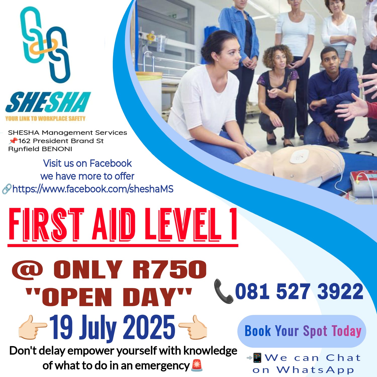 First Aid Level 1 - Public Day 19 July 2025 @ 08h00 -15h30 - RSVP 10 July 2025